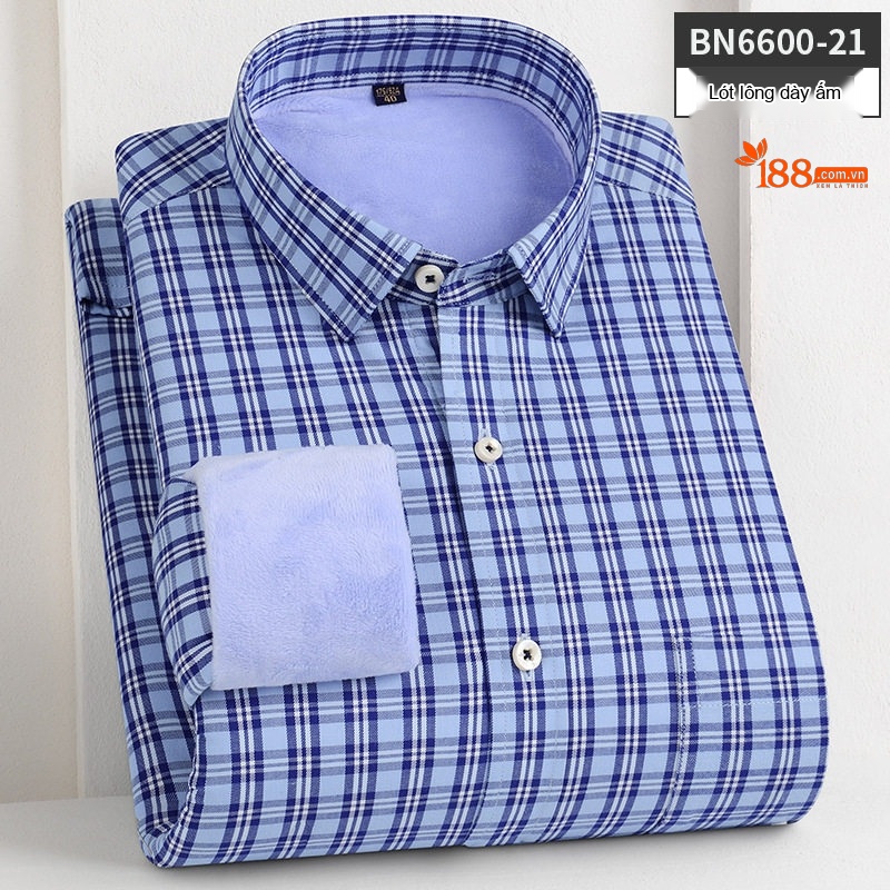 Áo Sơ Mi Nam Dài Tay Cotton Lót Lông Dày Dặn Giữ Ấm Màu Xanh Dương, Xám, Đen, Đỏ...