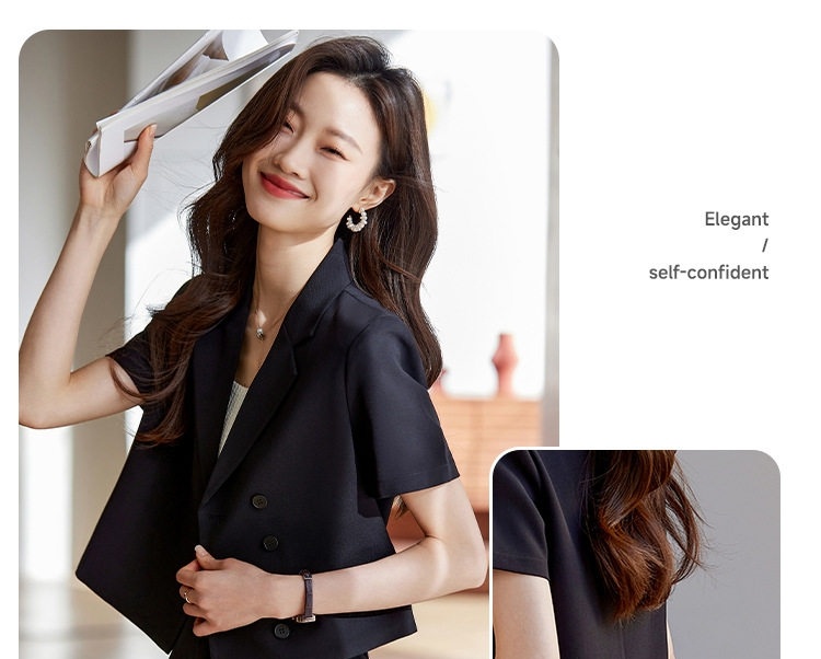 Bộ Vest Nữ Quần Ống Rộng Áo Blazer Ngắn Tay Lửng Phong Cách Công Sở Màu Hồng, Trắng, Đen chi tiết 21