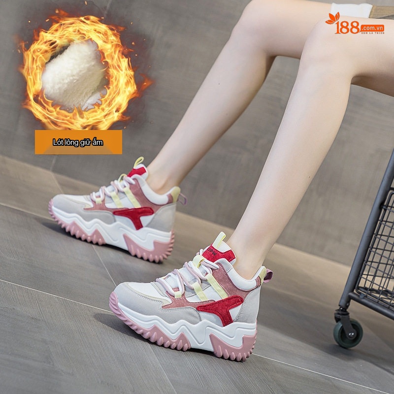 Giày Sneaker Nữ Da Mờ Đế Dày Phong Cách Ulzzang Chiều Cao Đế Khoảng 5cm Màu Trắng, Hồng, Tím, Xám... chi tiết 13