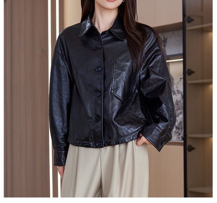Áo Khoác Da Cừu Nữ Kiểu Ngắn Phong Cách Vintage chi tiết 7