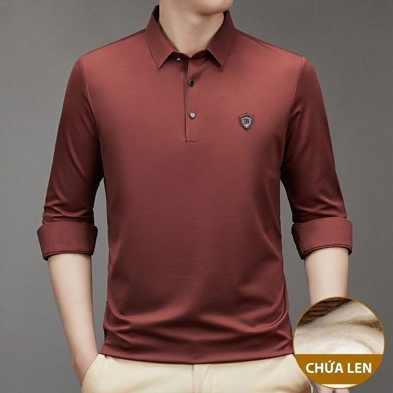 Áo Polo Nam Dài Tay Lông Cừu Mềm Mại Kiểu Dáng Business Màu Xanh Navy, Xám, Đỏ Gạch, Nâu...
