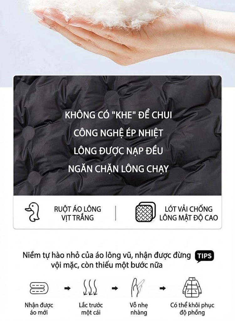Áo Khoác Phao Nữ Ngắn Dáng Nhỏ Gọn Dáng Rộng Nhồi Bông Lông Vịt Trắng Dày Dặn Màu Vàng chi tiết 7