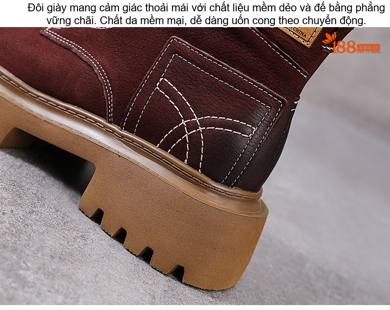 Boot Martin Nữ Da Bò Cổ Cao Đế Dày Phong Cách Retro Chiều Cao Đế Khoảng 5cm Màu Nâu, Đen, Đỏ... chi tiết 10