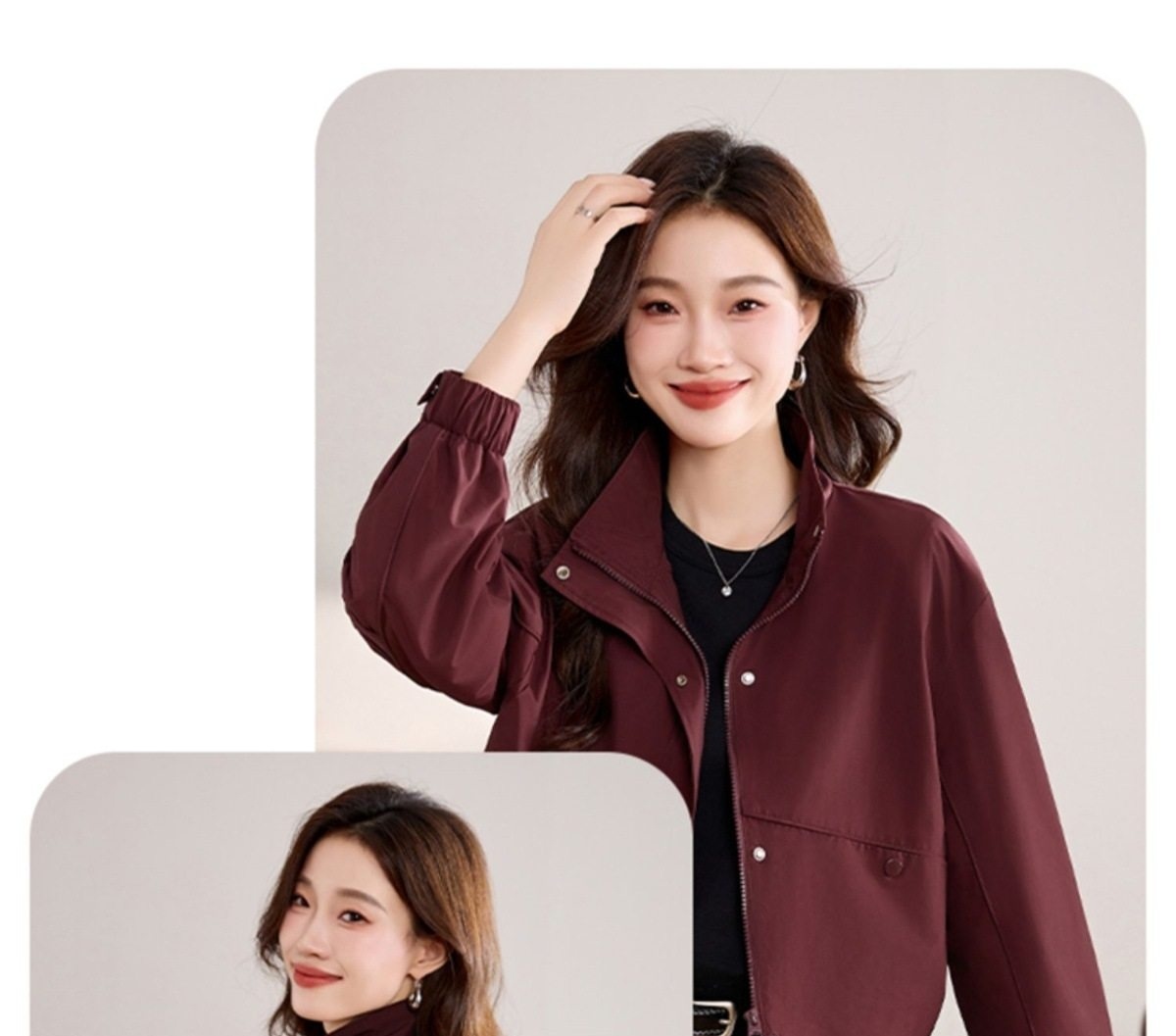 Áo Khoác Bomber Nữ Kiểu Dáng Croptop Cổ Trụ Tay Bồng Màu Đỏ Angola, Đen chi tiết 15