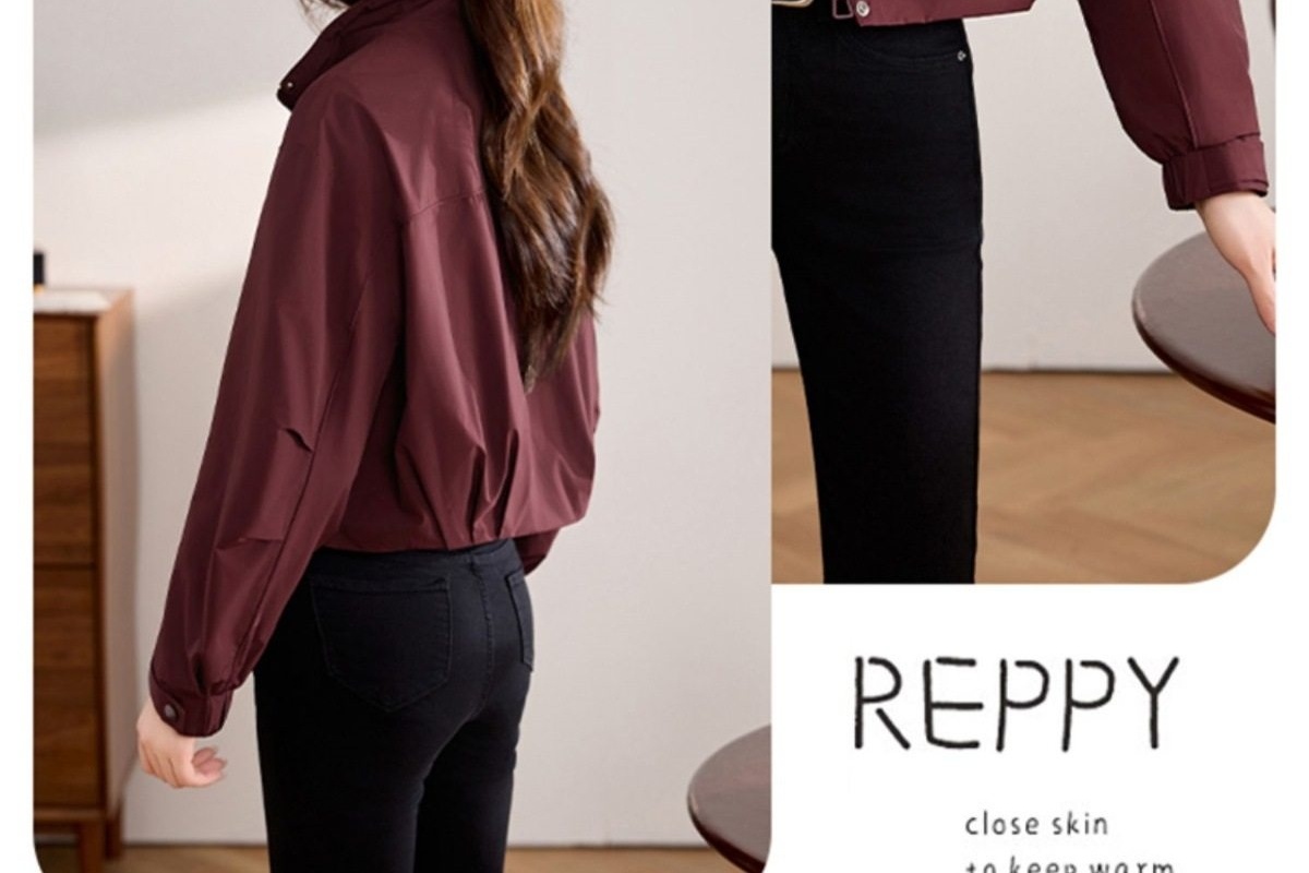 Áo Khoác Bomber Nữ Kiểu Dáng Croptop Cổ Trụ Tay Bồng Màu Đỏ Angola, Đen chi tiết 16