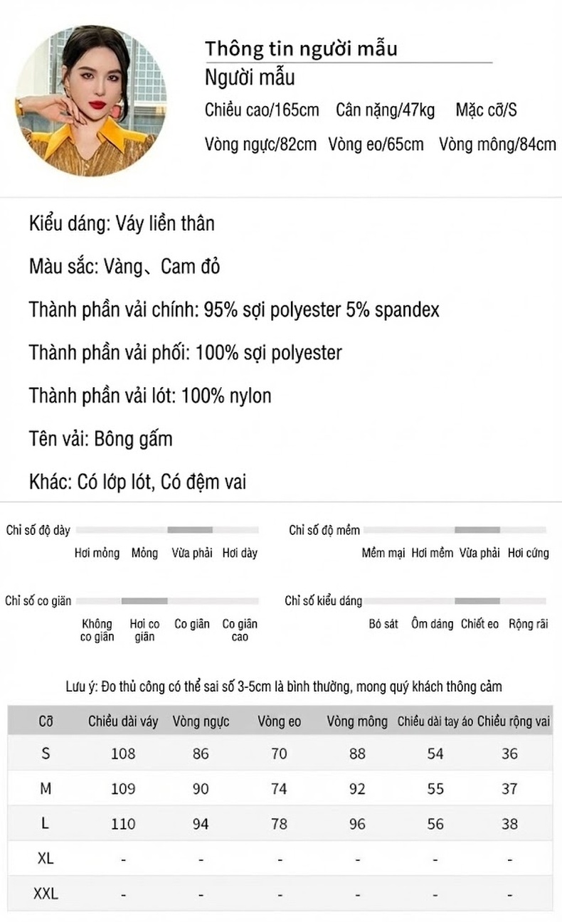 Váy Liền Thân Nữ Tay Dài Cổ Bẻ Thiết Kế Công Sở Ôm Hông Màu Vàng, Nâu, Đỏ chi tiết 2