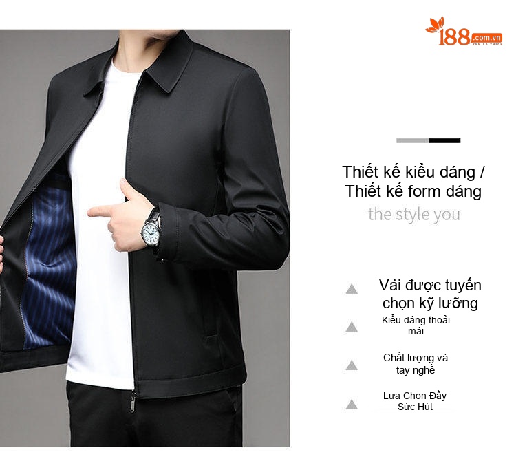 Áo Khoác Cổ Bẻ Nam Dáng Suông Màu Xanh Navy, Đen, Be chi tiết 5