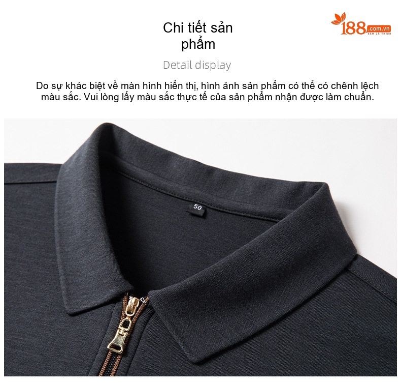 Áo Thun Polo Nam Lông Cừu Tay Dài Khóa Kéo Phong Cách Doanh Nhân Màu Đen, Xanh Navy, Nâu, Đỏ Rượu Vang... chi tiết 21