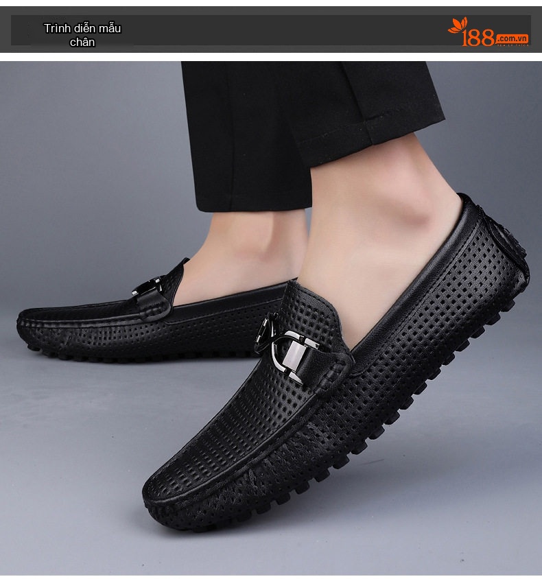 Giày Lười Nam Da Mềm Thoáng Khí Chiều Cao Đế Khoảng 2cm Màu Trắng, Vàng, Đen chi tiết 14