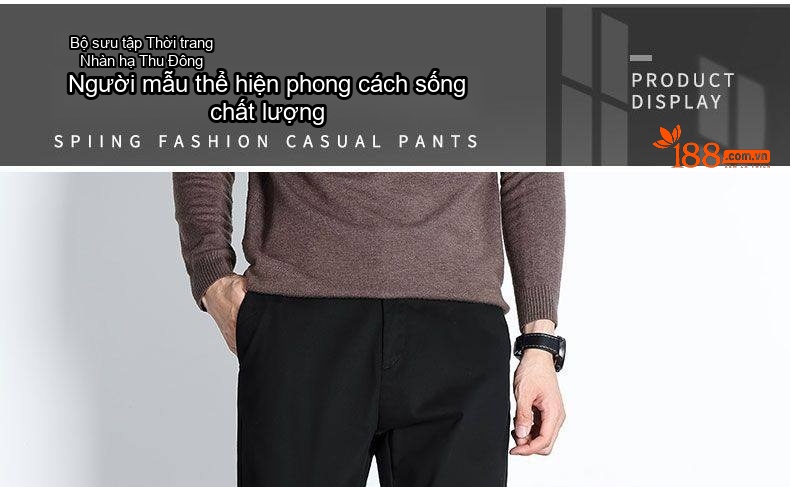 Quần Dài Nam Cotton Ống Suông Rộng Thoải Mái Màu Be, Đen, Xanh Navy, Xám chi tiết 13