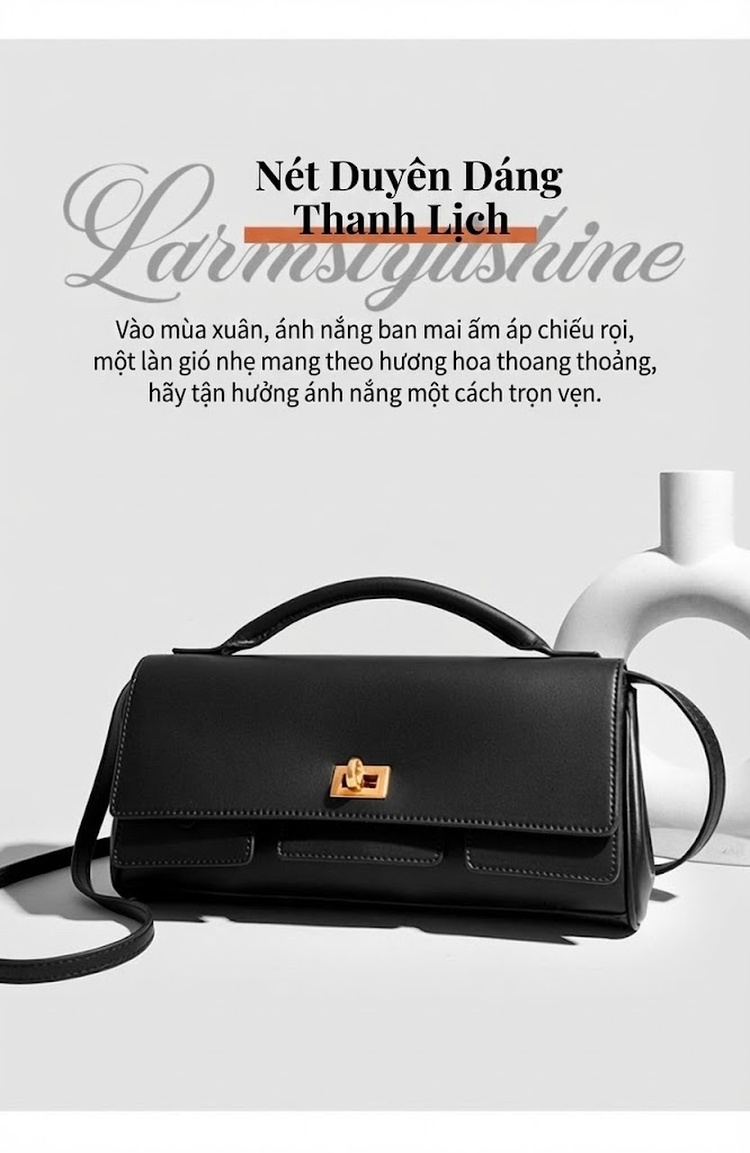 Túi Đeo Chéo Nữ Da Mềm Quai Xách Tay Thiết Kế Thanh Lịch Màu Đen, Đỏ Rượu, Trắng Kem, Nude chi tiết 12