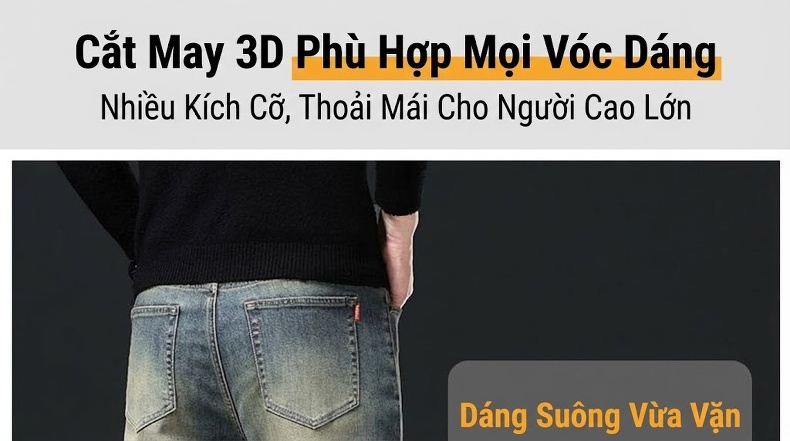 Quần Jean Nam Ống Đứng Dáng Rộng Co Giãn Thoải Mái Phong Cách Trung Niên Màu Xanh Dương, Xám chi tiết 3
