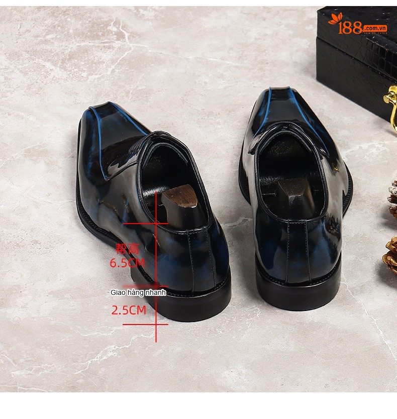 Giày Tây Buộc Dây Nam Da Thật Chiều Cao Đế Khoảng 3cm Màu Đen, Nâu chi tiết 17