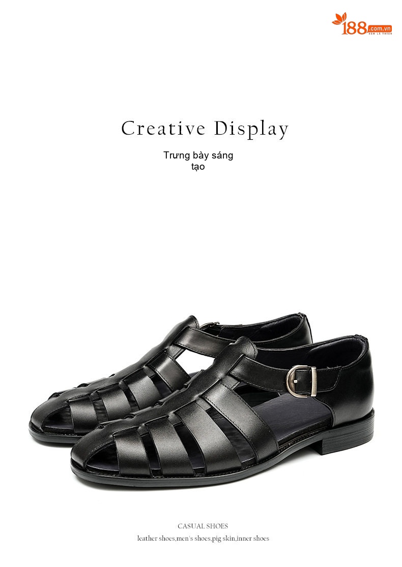 Sandal Rọ Nam Da Bò Quai Khóa Chiều Cao Đế Khoảng 2cm Màu Nâu, Đen chi tiết 10