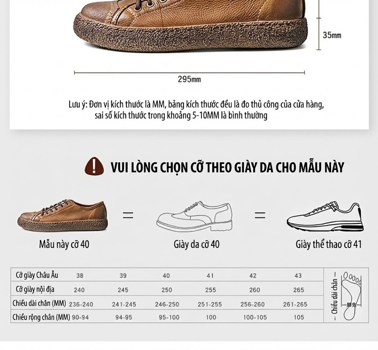 Giày Thể Thao Buộc Dây Nam Da Thật Chiều Cao Đế Khoảng 3cm Màu Trắng, Nâu, Đen chi tiết 3