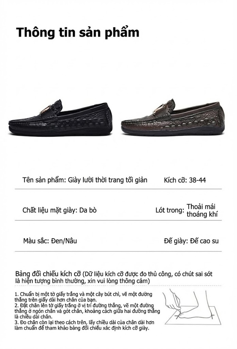 Giày Lười Nam Da Bò Cao Cấp Chiều Cao Đế Khoảng 2cm Màu Đen, Nâu chi tiết 4
