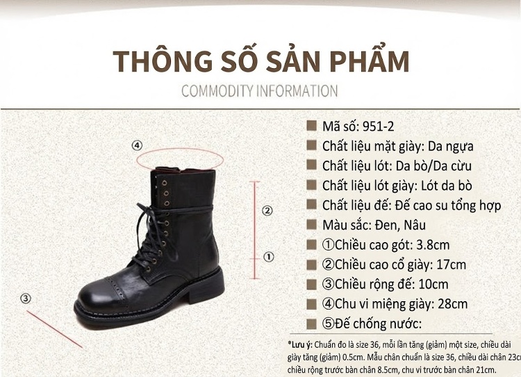 Boot Nữ Cổ Cao Da Bóng Kiểu Anh Chiều Cao Đế Khoảng 3cm Màu Đen, Nâu chi tiết 2