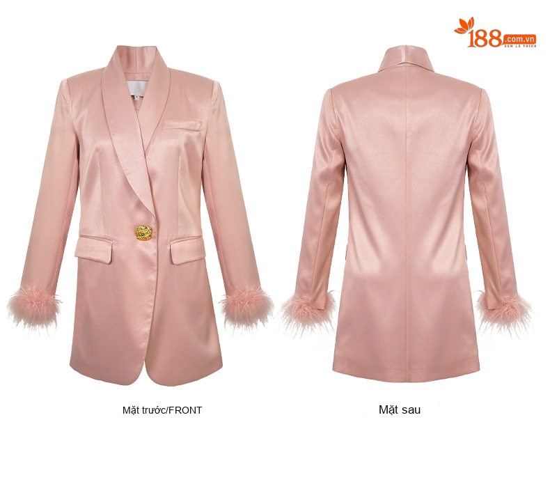 Áo Vest Nữ Dáng Rộng Trung Dài Tay Lỡ Chất Liệu Satin Màu Hồng chi tiết 5