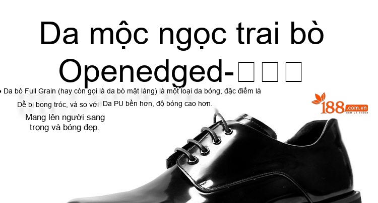 Giày Tây Buộc Dây Nam Da Bóng Mũi Vuông Chiều Cao Đế Khoảng 3cm Màu Đen chi tiết 11
