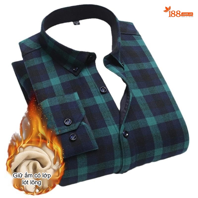 Áo Sơ Mi Nam Cotton Dài Tay Lót Lông Cổ Điển Chống Nhăn Màu Xanh Navy, Xám, Đỏ, Xanh Lá...