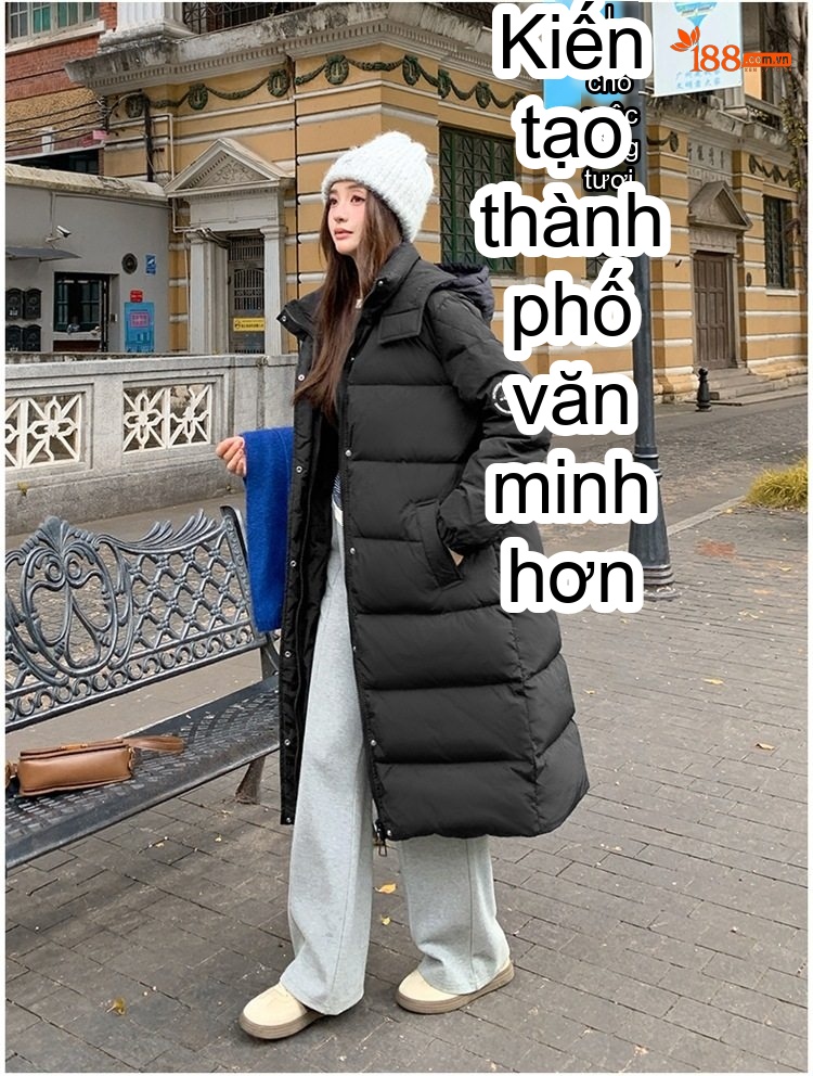 Áo Phao Nữ Dáng Dài Có Mũ Trùm Đầu Form Rộng Dày Dặn Màu Đỏ, Trắng, Đen chi tiết 53
