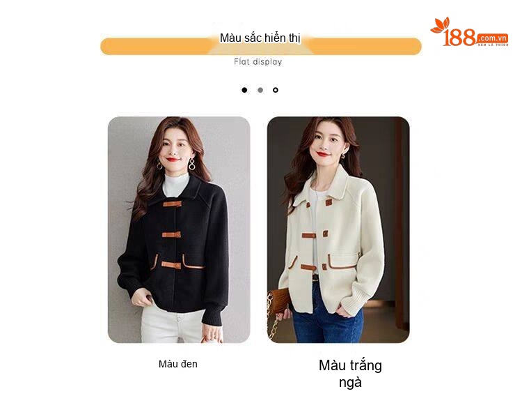 Áo Khoác Dệt Kim Lông Chồn Cúc Bấm Phong Cách Tiểu Thư Màu Đen, Kem chi tiết 3