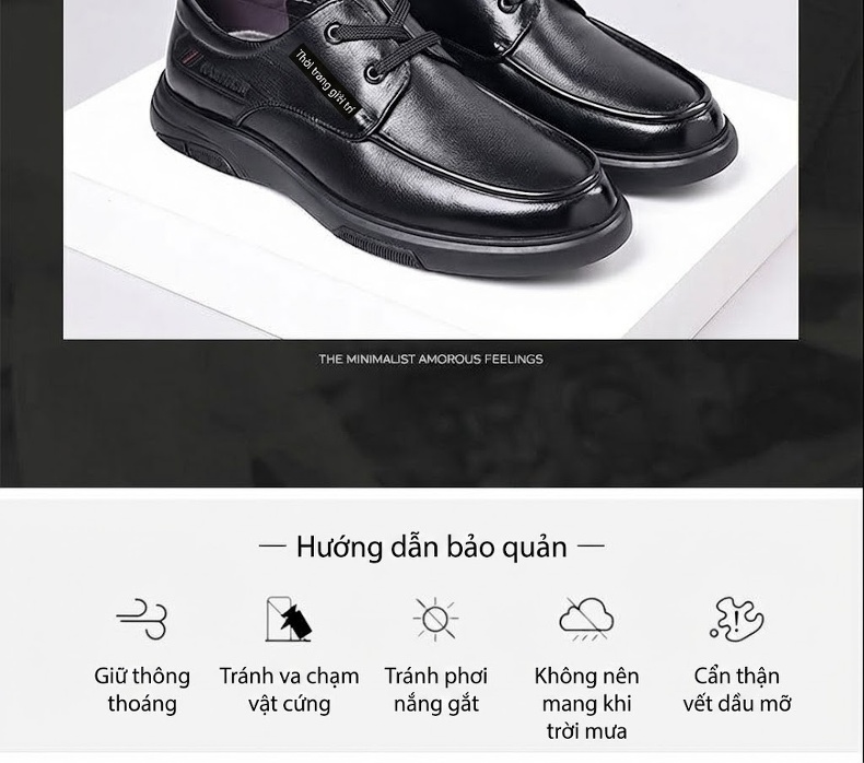 Giày Tây Buộc Dây Nam Da Bò Chiều Cao Đế Khoảng 3cm Màu Đen chi tiết 7