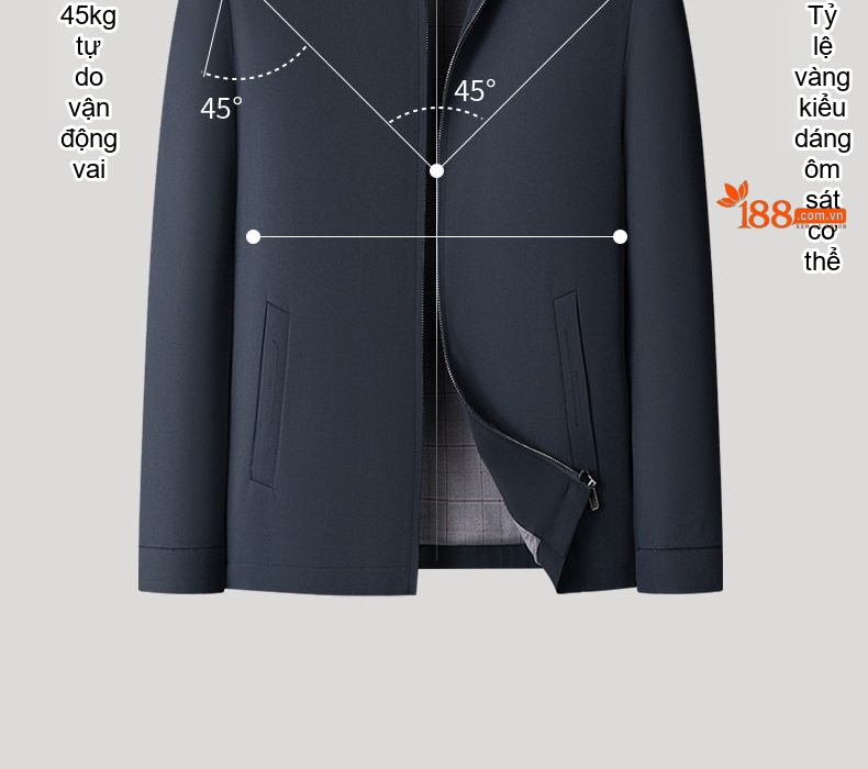 Áo Khoác Nam Cổ Trụ Mỏng Nhẹ Kiểu Dáng Ngắn Màu Xanh Navy chi tiết 8