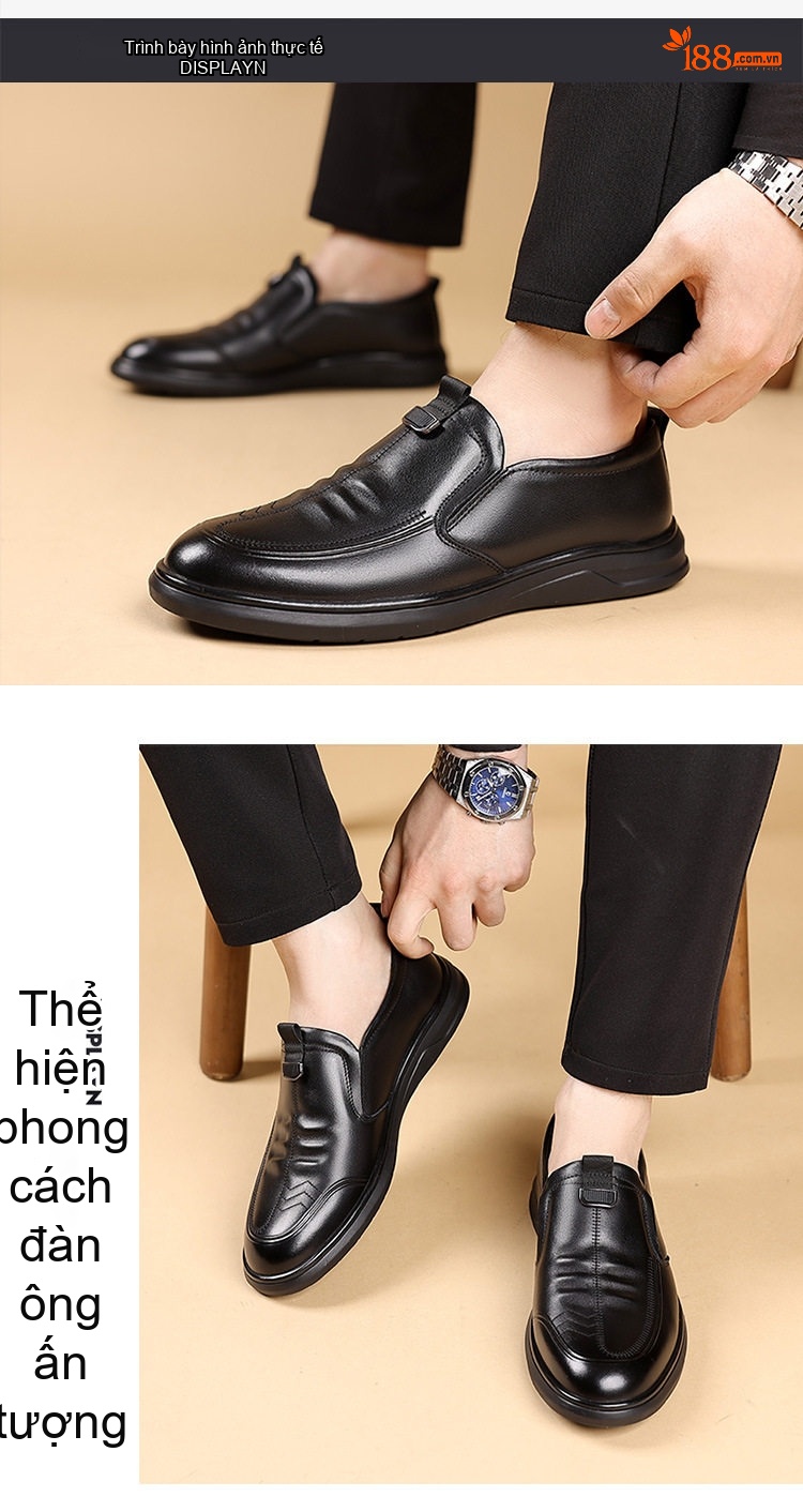 Giày Lười Nam Da Bò Chiều Cao Đế Khoảng 3cm Màu Đen chi tiết 10
