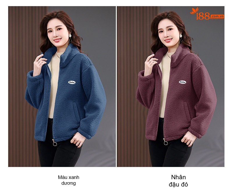 Áo Khoác Lông Nữ Dáng Rộng Áo Khoác Nhung Lông Cừu Non Dày Dặn Màu Nâu, Đỏ Tía, Xanh Dương chi tiết 5