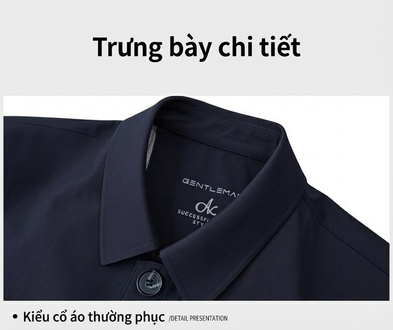 Áo Khoác Nam Cổ Bẻ Cúc Bấm Trung Niên Chất Vải Mềm Mịn Không Nhăn Màu Xanh Navy, Xám chi tiết 30