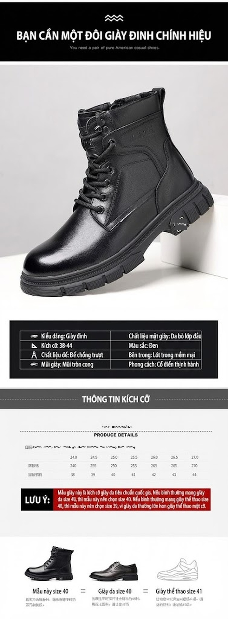 Giày Martin Nam Da Bò Cổ Cao Có Dây Khóa Bên Hông Chiều Cao Đế Khoảng 4cm Màu Đen chi tiết 5