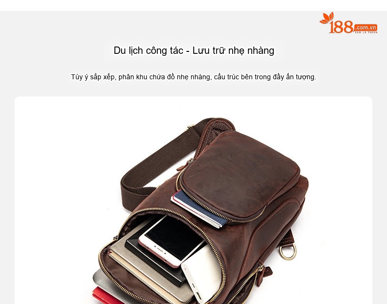 Túi Đeo Chéo Ngực Nam Da Thật Kiểu Nhật Bản Đa Năng Tiện Lợi Màu Nâu chi tiết 7