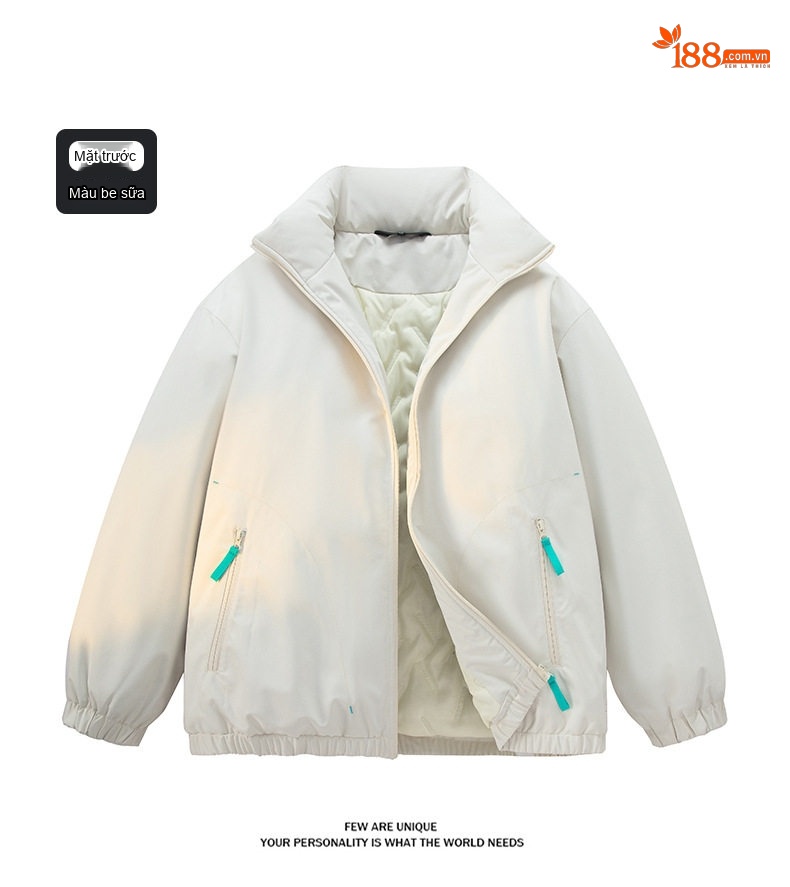 Áo Khoác Bông Lót Dày Cổ Trụ Có Logo Cotton Nam Nữ Unisex Màu Trắng, Đen, Vàng, Hồng chi tiết 10