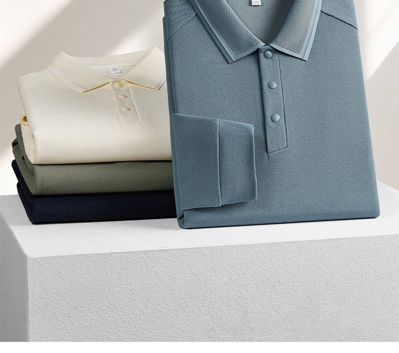Áo Polo Nam Dài Tay Thu Đông Chất Liệu Lụa Tằm Pha Len Màu Xanh, Kem, Navy, Olive... chi tiết 2