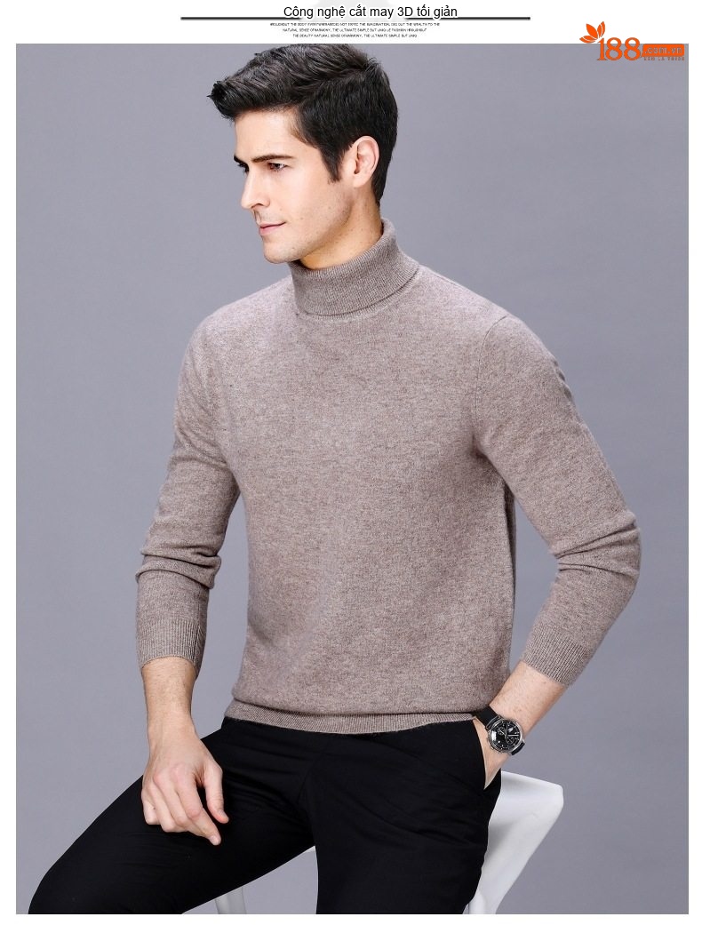 Áo Len Nam Cổ Lọ Dệt Kim Cashmere Dày Dặn Giữ Ấm Màu Nâu, Đỏ Rượu, Xám, Đen chi tiết 12