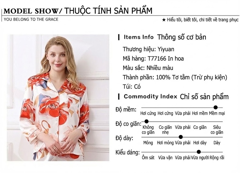 Bộ Đồ Ngủ Lụa Tơ Tằm Dài Tay In Họa Tiết Cho Nữ chi tiết 4