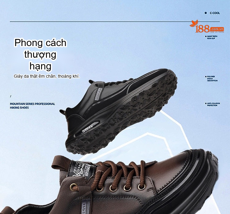 Giày Thể Thao Nam Da Bò Kiểu Dáng Casual Chiều Cao Đế Khoảng 4cm Màu Nâu, Đen chi tiết 1