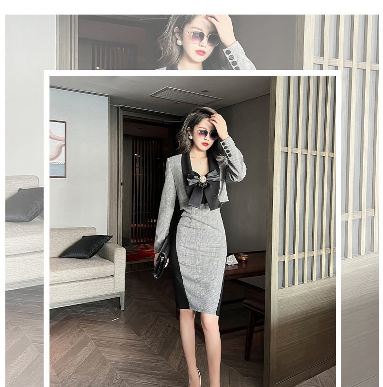 Set Áo Khoác Lửng và Đầm Hai Dây Nữ Dáng Ôm Pháp Sang Trọng Màu Xám, Đen chi tiết 1