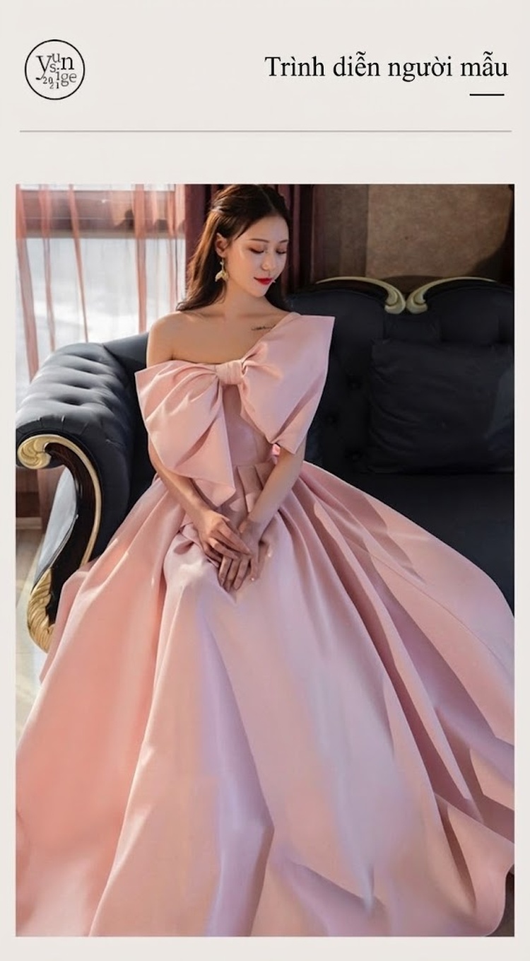 Váy Dạ Hội Dáng Dài Hở Vai Đính Nơ Lớn Dự Tiệc Cưới Hỏi Cho Cô Dâu Màu Đỏ, Hồng chi tiết 7
