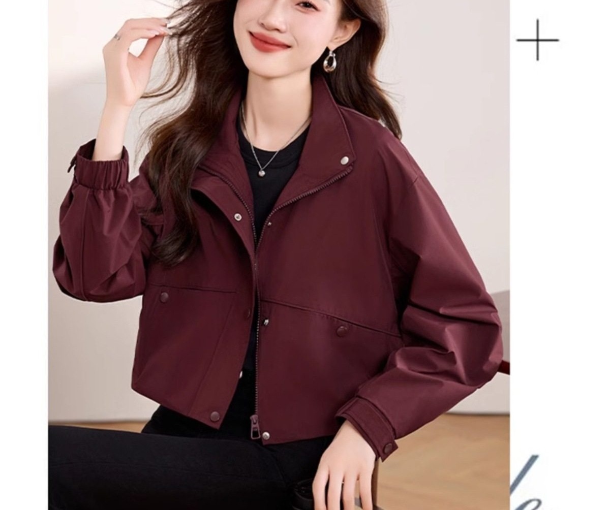 Áo Khoác Bomber Nữ Tay Lỡ Dáng Ngắn Màu Đỏ, Nâu, Đen chi tiết 3