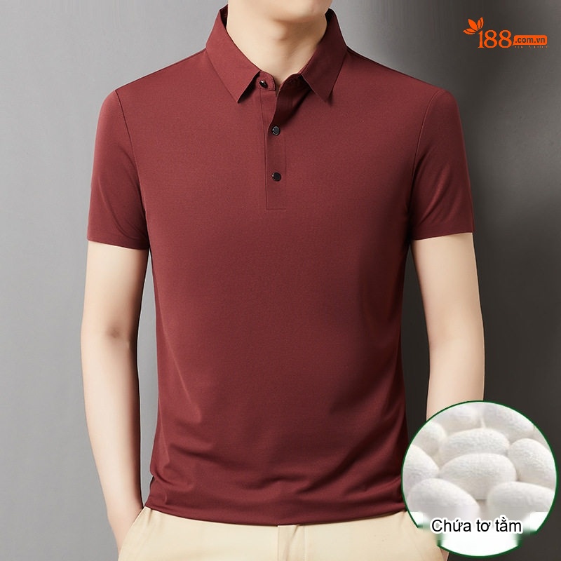 Áo Polo Nam Tay Ngắn Lụa Tằm Mùa Hè Form Rộng Màu Xanh Dương, Xanh Navy, Đỏ Rượu, Xám...