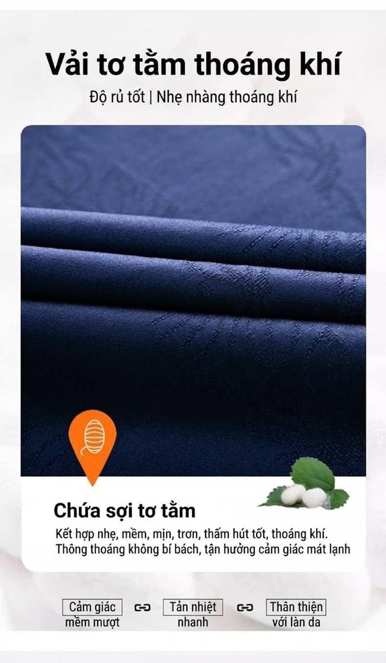 Áo Polo Nam Tay Ngắn Lụa Tằm In Họa Tiết Thời Trang Màu Xanh Navy chi tiết 3