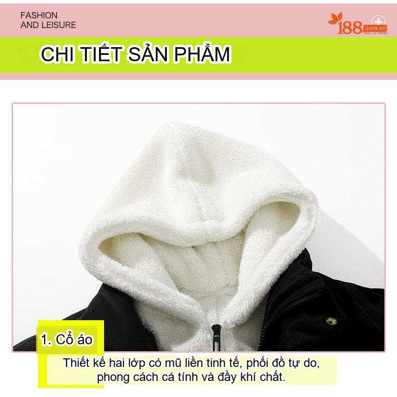 Áo Khoác Phao Nam Lông Cừu Non Dày Dặn Có Mũ Trùm Đầu Phong Cách Hàn Quốc Màu Xanh, Hồng, Trắng, Xanh Lá... chi tiết 15