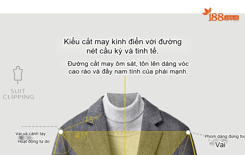 Áo Vest Nam Cashmere Lụa Tằm, Áo Khoác Blazer Kẻ Sọc Thu Đông Phong Cách Casual Màu Xám chi tiết 5