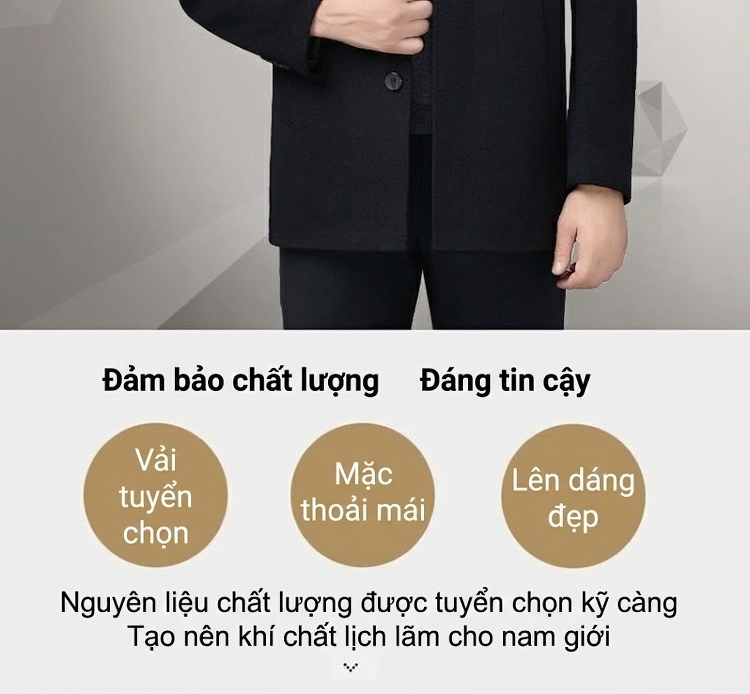 Áo Khoác Dạ Nam Lót Lông Vũ Dày Ấm Áp Màu Đen chi tiết 2