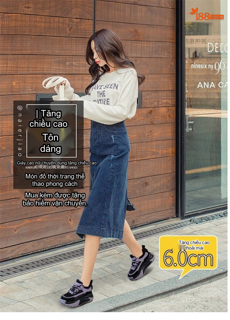 Giày Thể Thao Nữ Da Mờ Đế Bánh Mì Chiều Cao Đế Khoảng 5cm Màu Đen, Xám, Xanh, Tím... chi tiết 1