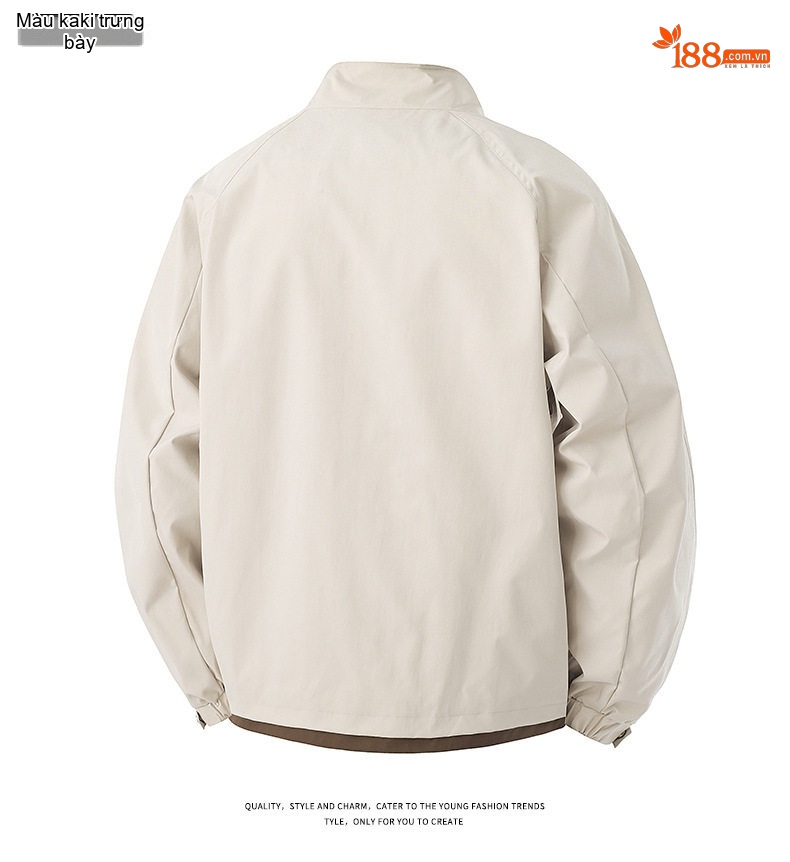 Áo Khoác Bomber Nam Cổ Trụ Phong Cách Công Sở Màu Be, Đen, Xanh chi tiết 16