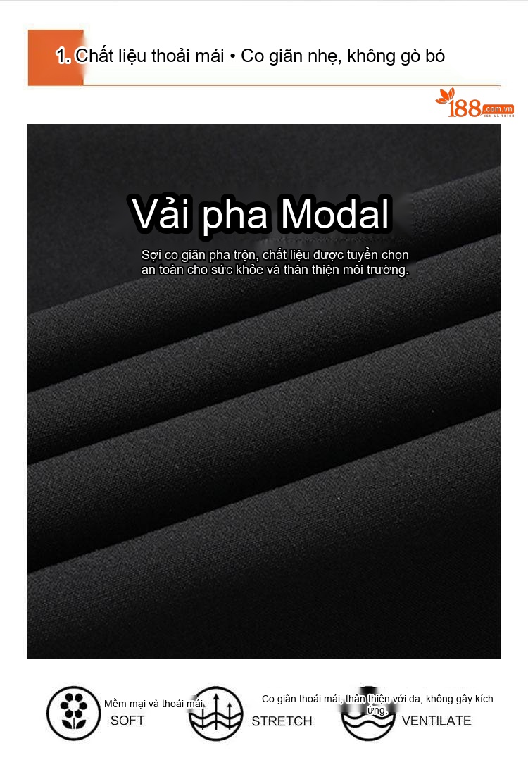 Quần Tây Nam Modal Dáng Suông Thoải Mái Màu Đen, Xám chi tiết 1