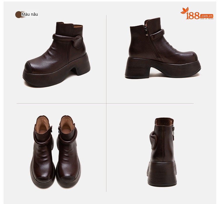Boot Martin Nữ Da Bò Đế Dày Chiều Cao Đế Khoảng 7cm Màu Đen, Nâu chi tiết 18